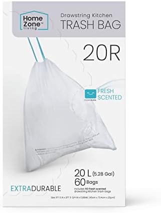 Home Zone Living 53 Gallon Kitchen Trash Bags with Drawstring Handles 60 Count