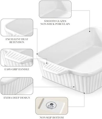 MALACASA 44 QT Baking Dish 9x13 White Rectangular Lasagna Pan with Handles