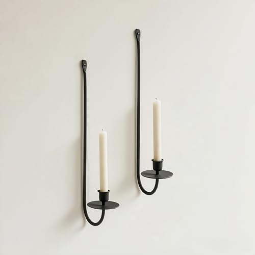 Remenna Wall Candle Sconce Holder Set of 2 Modern Black Wrought Iron
