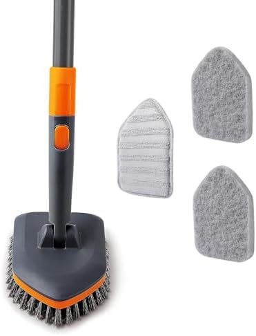 Tile Tub Scrubber Brush with 3 Heads and 56 Long Handle
