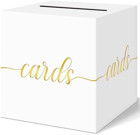 QIKSION Gold Foil White Card Box for Wedding Party