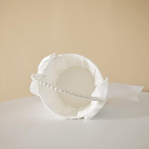 Wedding Flower Girl Basket with Pearl Handle and Bowknot