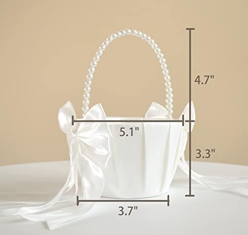 Wedding Flower Girl Basket with Pearl Handle and Bowknot