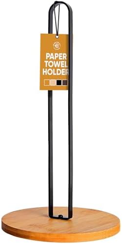 Bambsi Paper Towel Holder - Black Wooden Stand