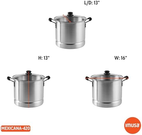 IMUSA USA Steamer with Glass Lid 20 Quart Silver