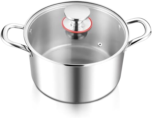 E-far 6 Quart Stock Pot with Glass Lid and Tri-Ply Steel