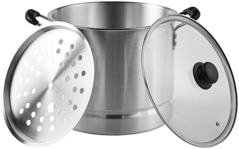 IMUSA USA Steamer with Glass Lid 20 Quart Silver