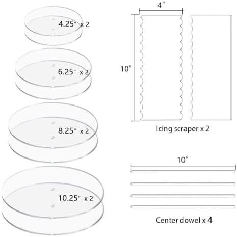 Boyun Acrylic Cake Discs with Icing Scraper and Center Dowel