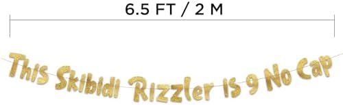 9 No Cap Gold Glitter Banner for 9th Birthday Party Supplies