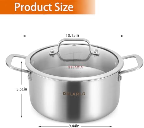 Delarlo Tri-Ply Stainless Steel 6 Quart Pot with Lid
