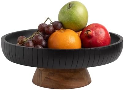 Lavauk Mango Wood Fruit Bowl with Black Pedestal