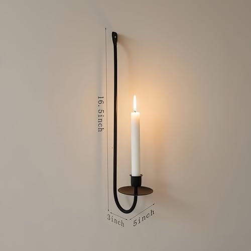 Remenna Wall Candle Sconce Holder Set of 2 Modern Black Wrought Iron