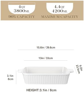MALACASA 44 QT Baking Dish 9x13 White Rectangular Lasagna Pan with Handles