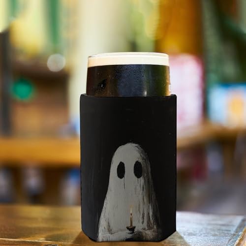 Cute Ghost Candle Beer Can Cooler Sleeve Halloween Insulated Beverage Holder
