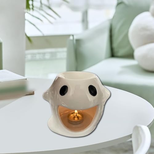 Ceramic Essential Oil Burner with Candle Tray - White