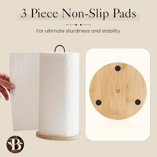 Bambsi Paper Towel Holder - Black Wooden Stand
