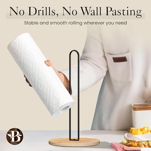 Bambsi Paper Towel Holder - Black Wooden Stand