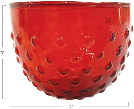 Creative Co Op Red Glass Hobnail Serving Bowl