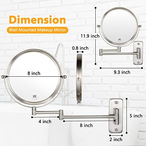 Wall Mounted Makeup Mirror with 10x Magnification