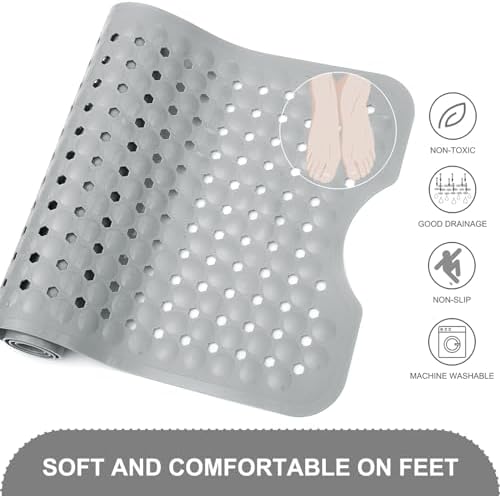 Non Slip Extra Large Bath Mat with Suction Cups Gray