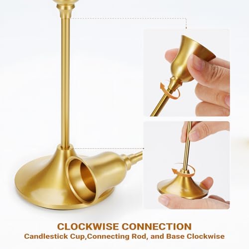 Tifanso 3PCS Brass Gold Candlestick Holders