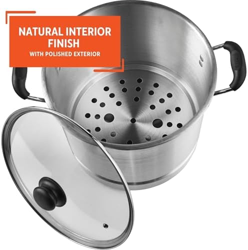 IMUSA USA Steamer with Glass Lid 20 Quart Silver