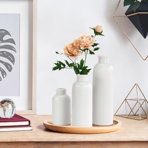 White Ceramic Vase Set of 3 Boho Modern Farmhouse Decor