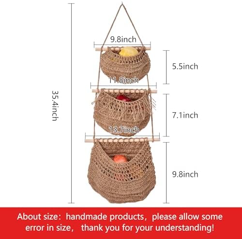 3-Tier Handmade Bohemian Hanging Fruit Basket for Kitchen Storage