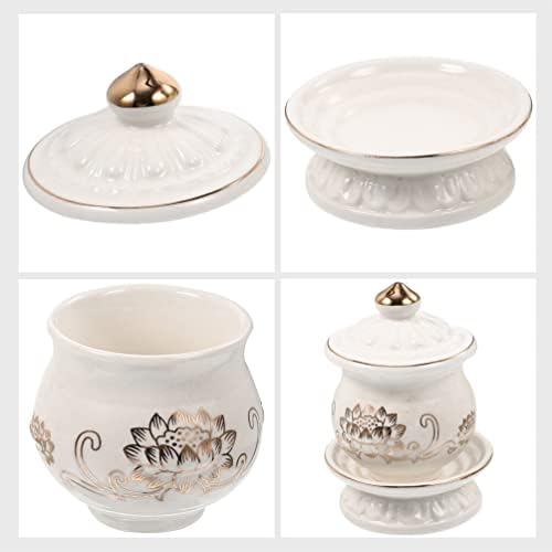 HOMSFOU Ceramic Lotus Water Offering Cups 2pcs