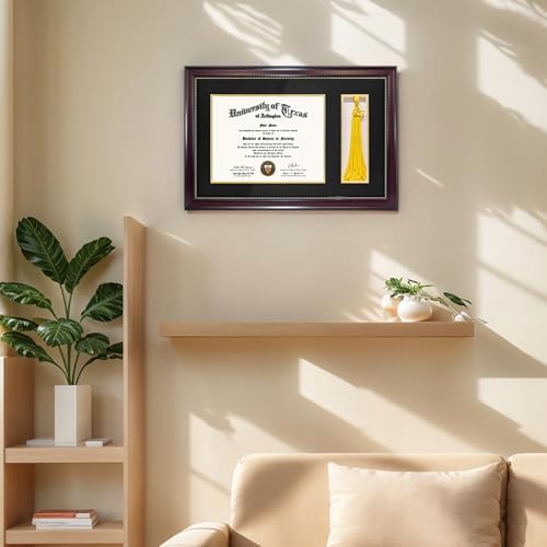 GraduationMall 11x17 Mahogany Diploma Frame with Tassel Holder