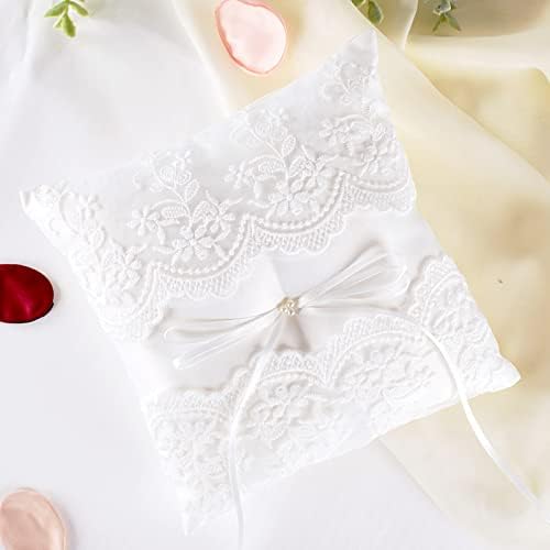 Wedding Ring Pillow with Pearl and Lace Design