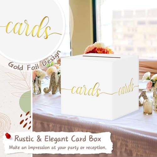 QIKSION Gold Foil White Card Box for Wedding Party