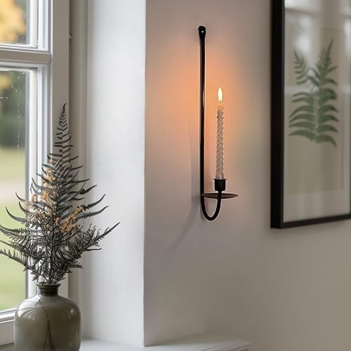 Remenna Wall Candle Sconce Holder Set of 2 Modern Black Wrought Iron