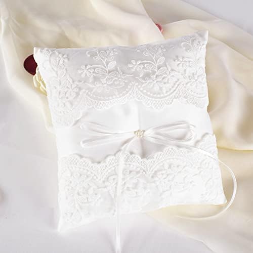 Wedding Ring Pillow with Pearl and Lace Design
