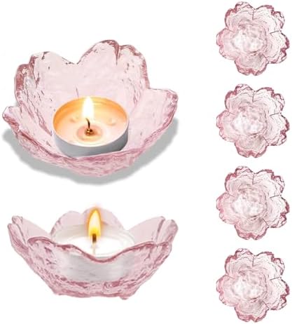 Elegant Cherry Blossom Glass Candle Holders Set of 6