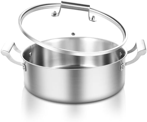 Delarlo 7QT Tri-Ply Stainless Steel Stock Pot with Glass Lid