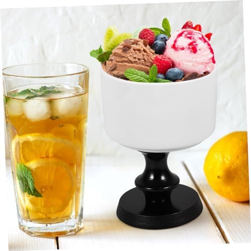 Zerodeko 220ml Ceramic Dessert Cup Black Round Tall Footed Bowl Goblet