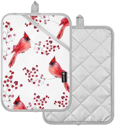 Berry Cardinal Bird Hot Pad Set of 2