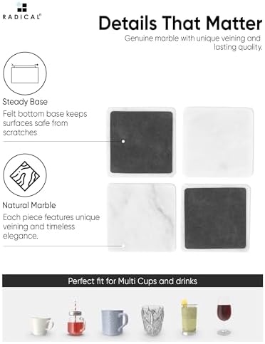 Radicaln Marble Coasters Set of 6 with Holder