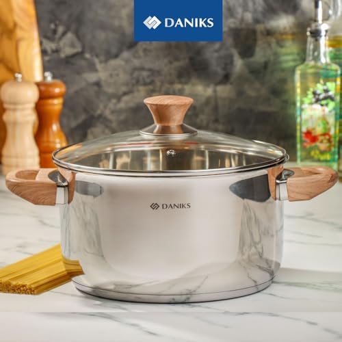 Daniks Oslo Stainless Steel Stockpot with Glass Lid 6 Quart Silver