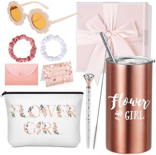 Sieral 9 Pcs Flower Girl Wedding Gift Set Pink Retro