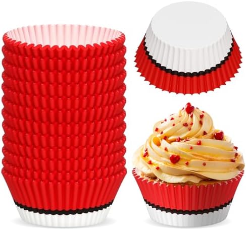 300 Pcs Red White Cupcake Liners for Baking and Parties
