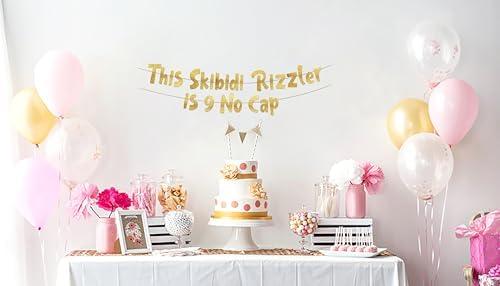 9 No Cap Gold Glitter Banner for 9th Birthday Party Supplies