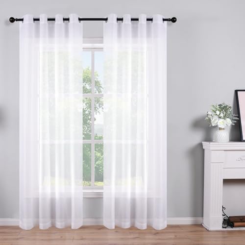 96 Inch White Sheer Curtains Grommet Set of 2 Panels