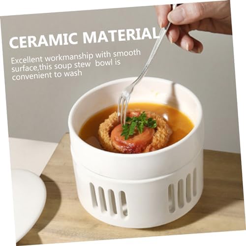 GLEAVI Ceramic Soup Stew Bowl with Lid and Heating Base