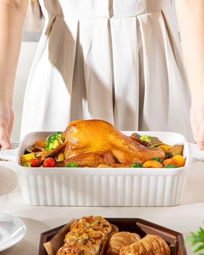 MALACASA 44 QT Baking Dish 9x13 White Rectangular Lasagna Pan with Handles