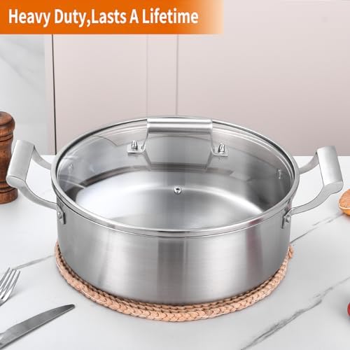 Delarlo 7QT Tri-Ply Stainless Steel Stock Pot with Glass Lid