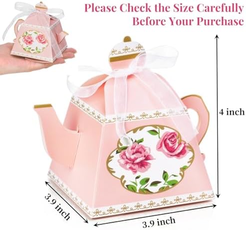 Eorbow 50 Pack Teapot Candy Boxes with Ribbons