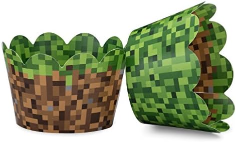 Pixel Grass Cupcake Wrappers Set of 24 Reversible