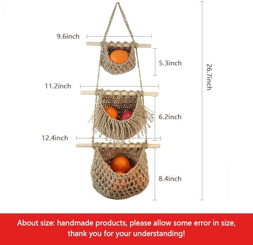 3 Tier Jute Hanging Fruit Basket for Kitchen